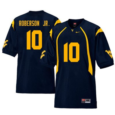 Men's West Virginia Mountaineers NCAA #10 Reggie Roberson Jr. Navy Authentic Nike Retro Stitched College Football Jersey OF15U78AT